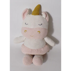 Living Textiles Pink White Kenzie Unicorn Knitted Rattle Baby Plush Toy 15 inch